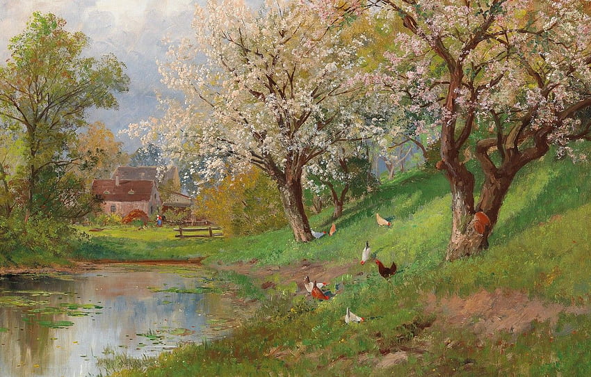 Alois Arnegger, Austrian painter, Austrian painter, oil, Country Spring HD wallpaper