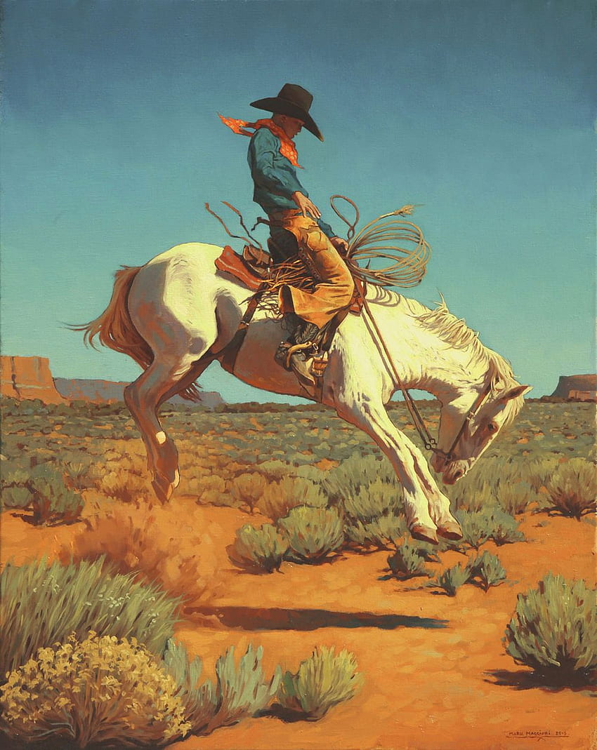 VENDUTO) Olio “Bronc Rider” 30″x24″. Arte occidentale, opere d'arte occidentali, arte occidentale, pittura da cowboy Sfondo del telefono HD