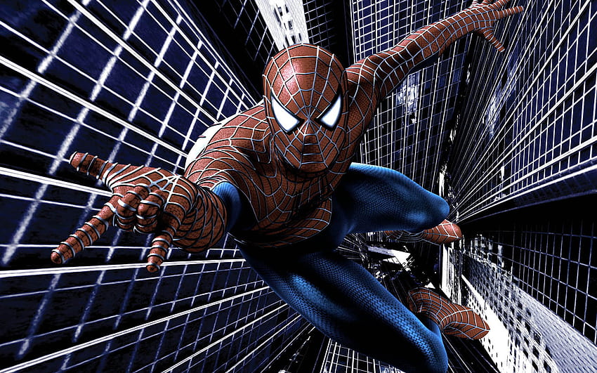 spider man, blau, spidey, maske, rot, netz HD-Hintergrundbild