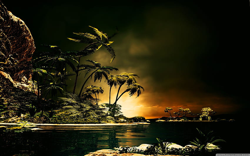 island at night wallpaper