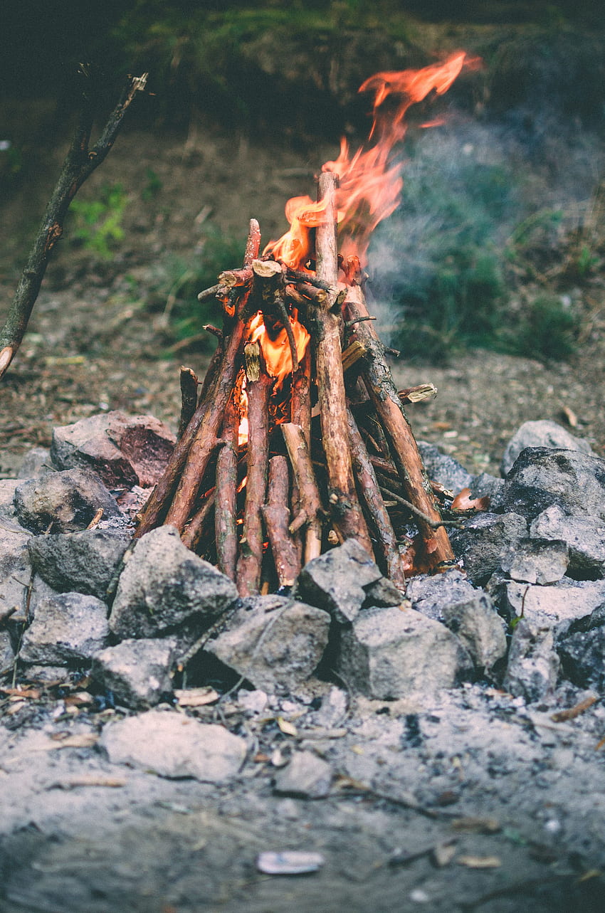 Nature, Stones, Fire, Bonfire, Campsite, Camping HD phone wallpaper