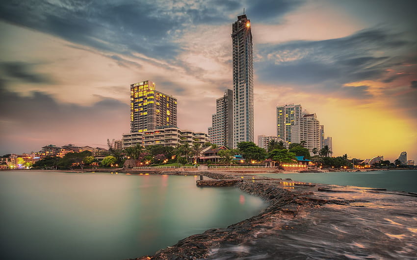 Pattaya, pier, modern buildings HD wallpaper