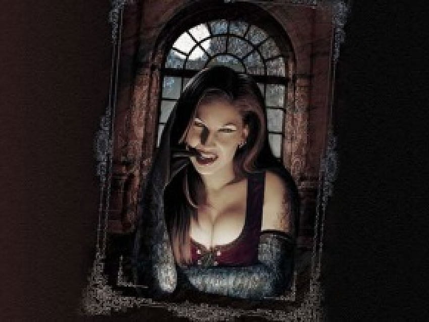뱀파이어 소녀, 밤, 어둠, 창문, 장갑, 흡혈귀, 피 HD 월페이퍼