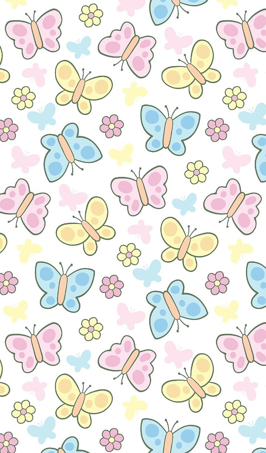 art, background, butterfly, cartoon, colorful, cute art, design, drawing, flora, flowers, illustration, iphone, leaves, pastel, pattern, patterns, pink flowers, texture, , watercolor, we heart it, background, flowers background, flowers patter HD phone wallpaper