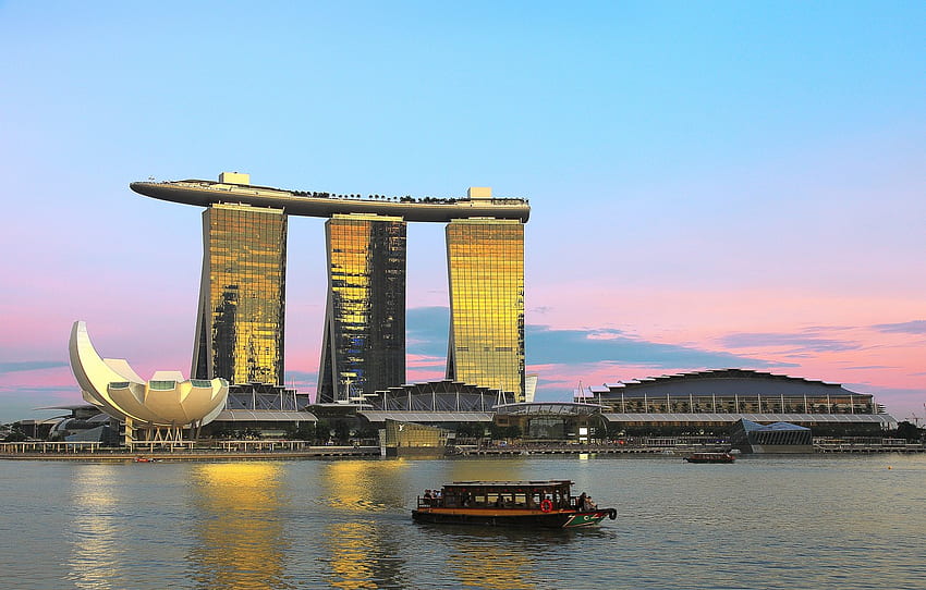 the sky, boat, channel, Singapore, the hotel, Singapore, Marina Bay Sands for , section город, Singapore Day HD wallpaper