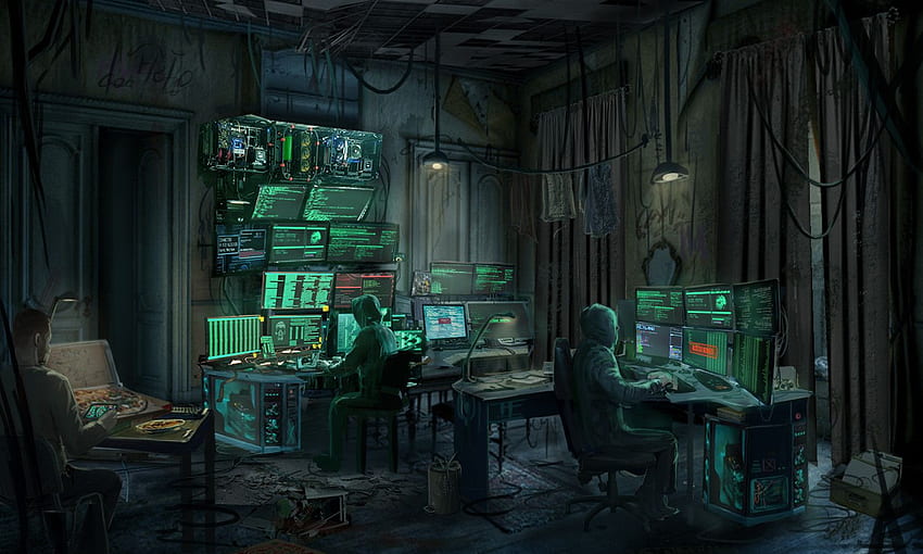 Science fiction artwork, Hacker Room HD wallpaper