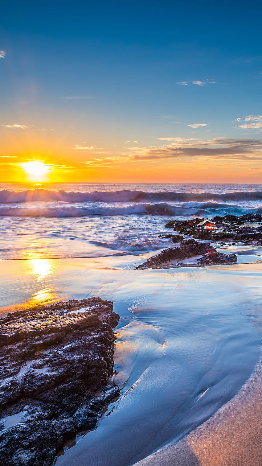 Matahari terbenam, samudra, Jones Beach, New South Wales, Australia iPhone X 8, 7, 6, 5, 4, 3GS wallpaper ponsel HD