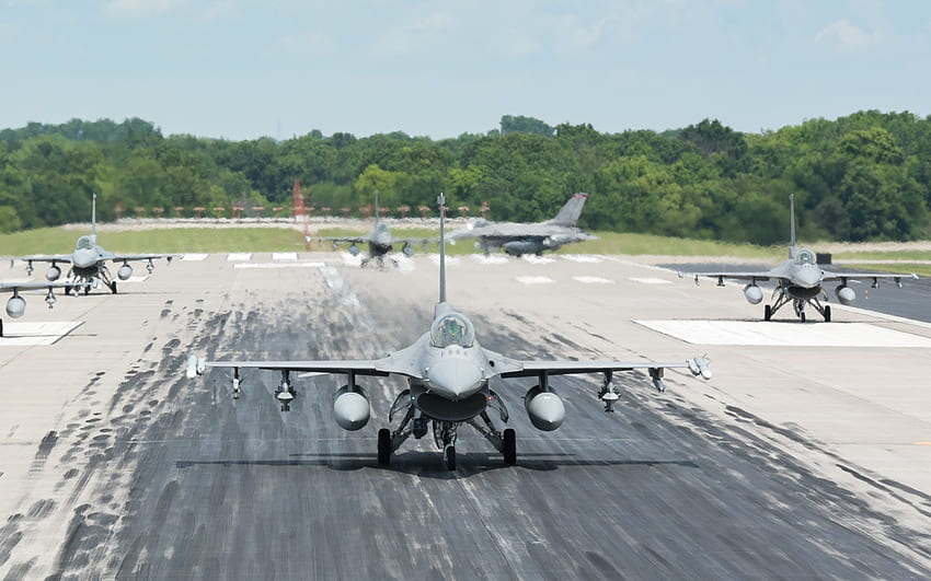 General Dynamics F-16 Fighting Falcon, pesawat tempur Amerika, F-16, Angkatan Udara Amerika Serikat, pesawat tempur lapangan udara, Amerika Serikat Wallpaper HD