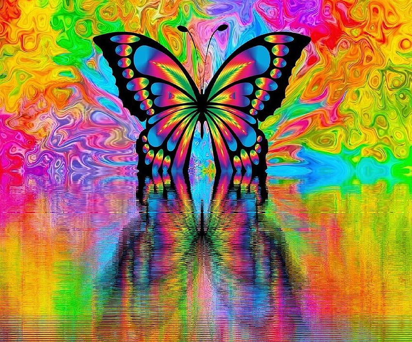 PSYCHEDELIC BUTTERFLY REFLECTION COMPUTER MOUSE PAD 9 x 7. Butterfly painting, Butterfly canvas, Modern wall art canvas HD wallpaper