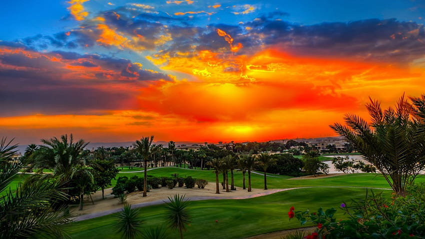 Sunset Golf Course HD wallpaper