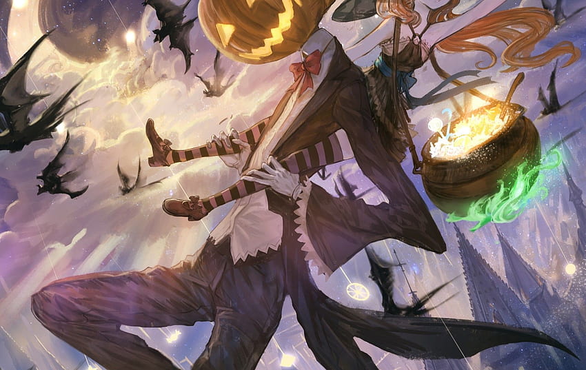 Anime Girl, Halloween, Sky, Falling Stars, 1900 X 1200 Halloween HD wallpaper