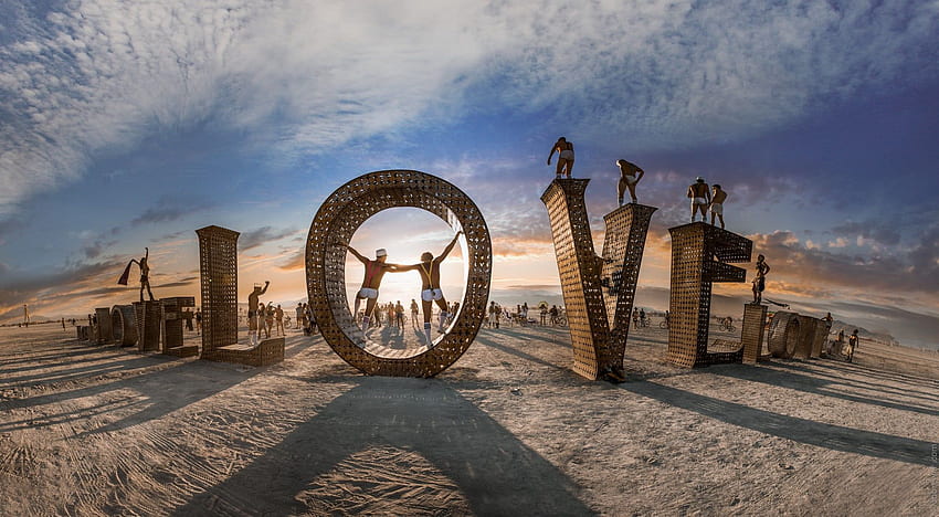 Brown love standing letters, Burning Man, love, desert, gay HD wallpaper