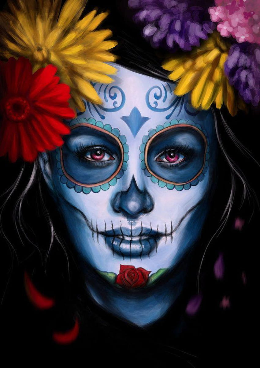 floral skull in skeleton catrina wallpaper art - Skeleton - Sticker |  TeePublic