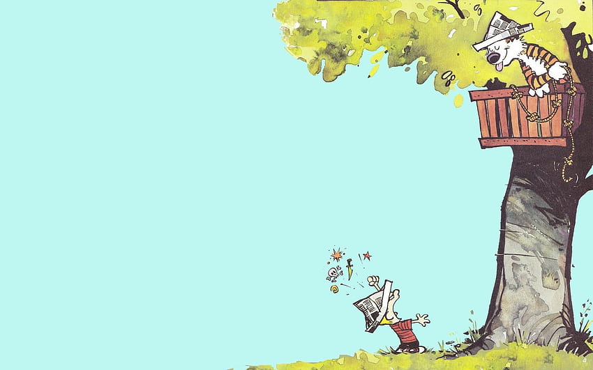 Ilustrasi harimau di rumah pohon, Calvin dan Hobbes Wallpaper HD