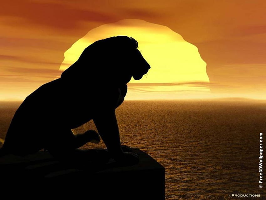 Lion, sitting, setting, sun, rock HD wallpaper