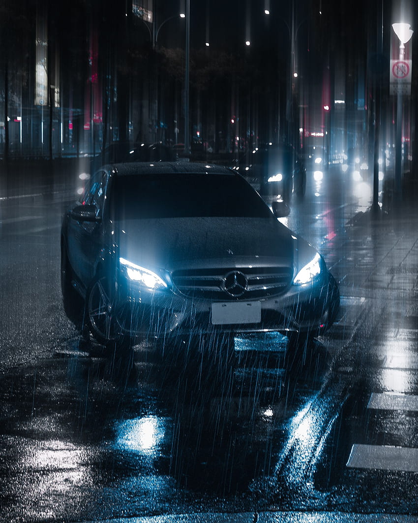 รถยนต์ ฝนตก กลางคืน ส่องแสง แสง รถยนต์ เครื่องจักร ถนน วอลล์เปเปอร์โทรศัพท์ HD