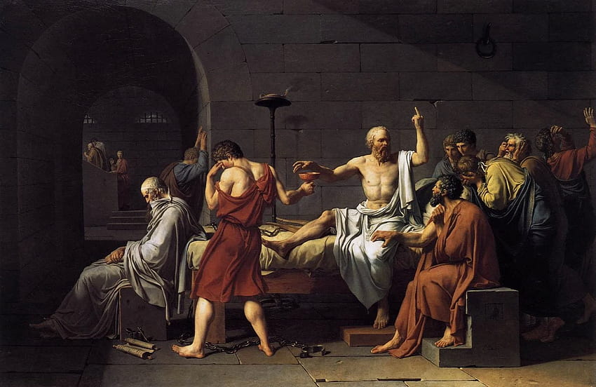 filozofia, grafika, malarstwo, Jacques Louis David, greccy filozofowie, sztuka klasyczna, Socrates / i mobilne tło Tapeta HD