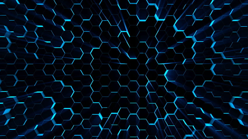 미래 지향적인 표면. 네온 블루 라이트 육각형 패턴입니다. 추상적인 HD 월페이퍼