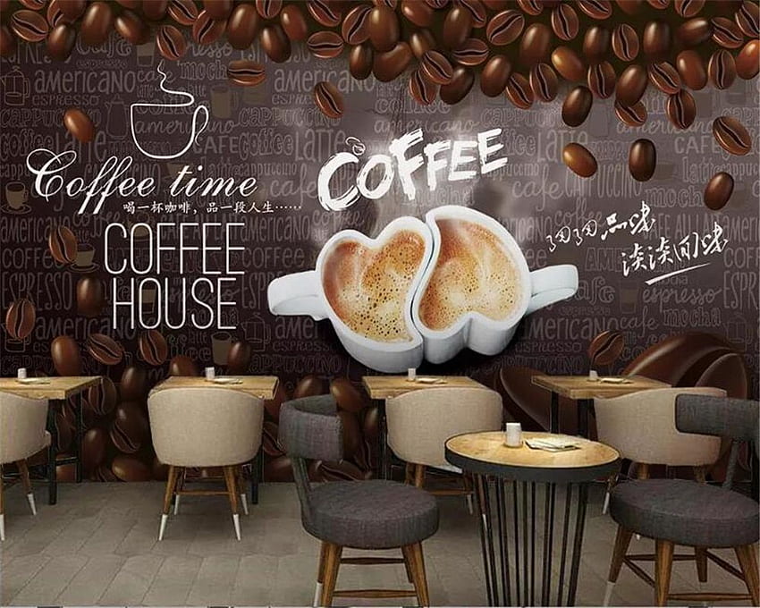US $8.85 41% オフ。 Beibehang ハイレベル 3D 手描き コーヒー コーヒー豆 デコレーション 絵画 背景 壁用 3D イン カフェ フード 高画質の壁紙
