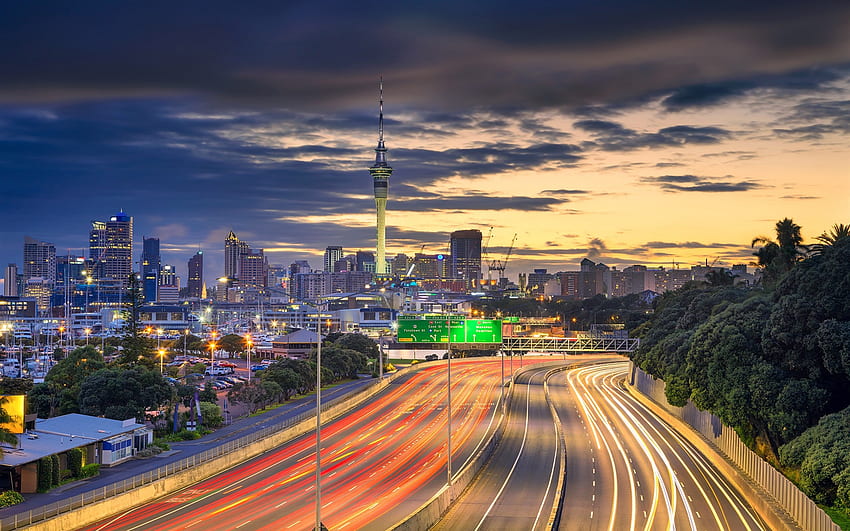 New Zealand, Auckland, city, night, road, lights HD wallpaper | Pxfuel