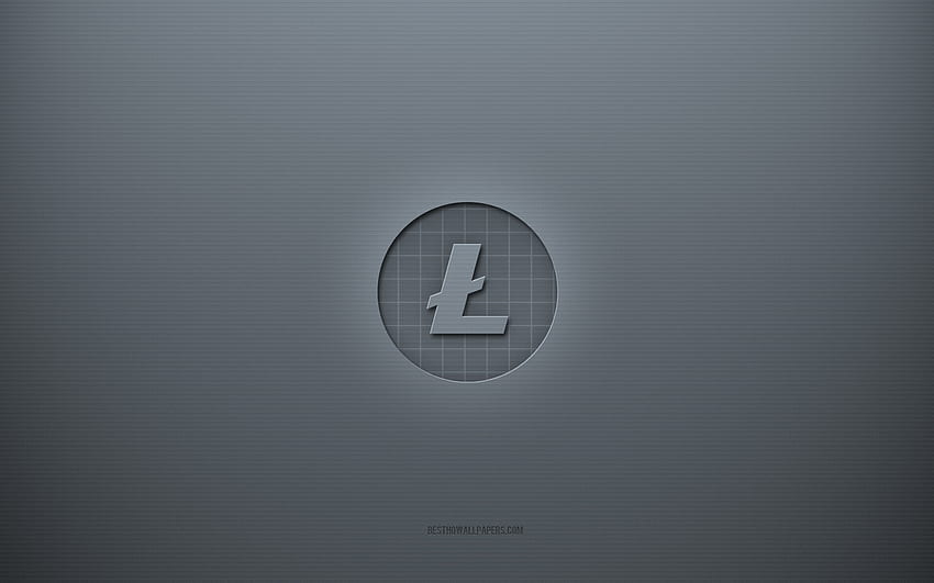 Лого на Litecoin, сив творчески фон, знак Litecoin, текстура на сива хартия, Litecoin, сив фон, знак Litecoin 3d HD тапет