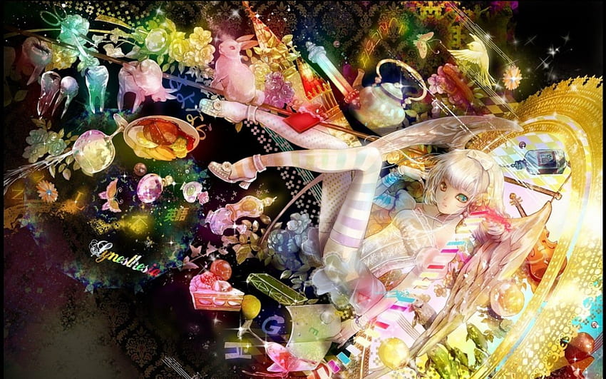 Malaikat, anime, warna-warni, rambut pendek, gadis Wallpaper HD