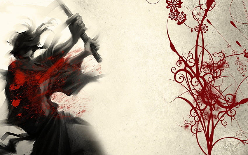 >Samurai, bianco, nero, spada, pittura, samurai, giappone, rosso Sfondo HD