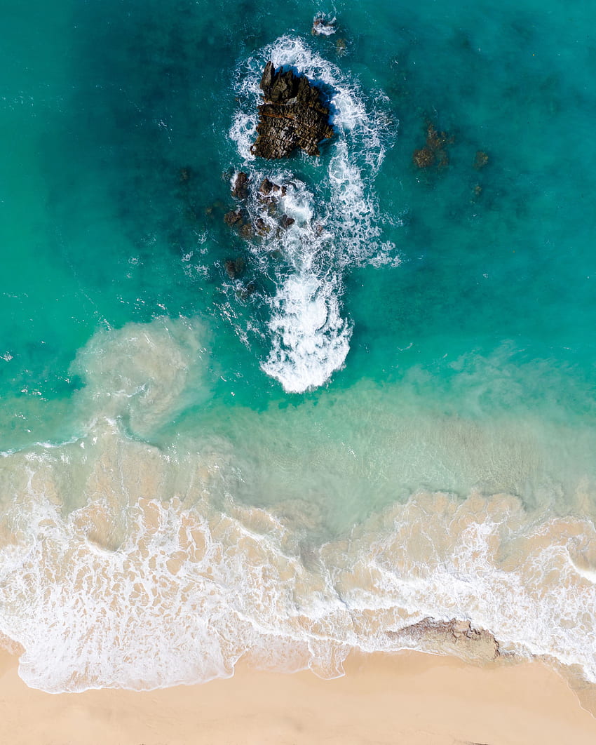 Natura, plaża, piasek, widok z góry, ocean, piana, wyspa, surfowanie Tapeta na telefon HD