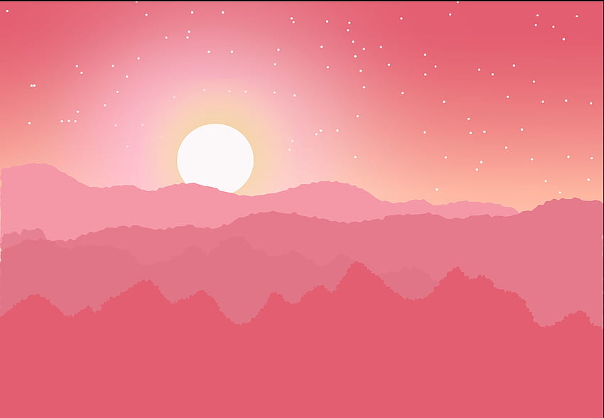 เวกเตอร์ ภูเขา ดวงอาทิตย์ ดวงดาว สีชมพู ขอบฟ้า วอลล์เปเปอร์ HD