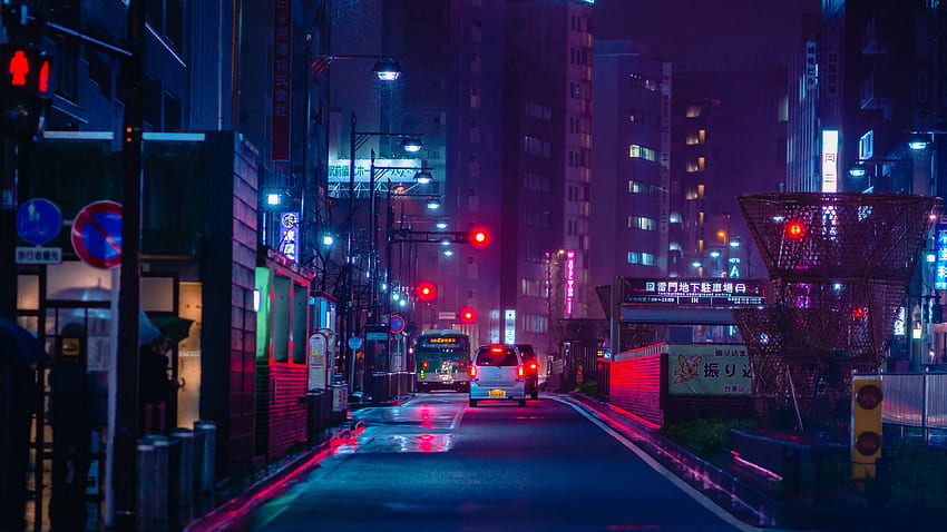 jalan, kota malam, neon, jalan raya, mobil dengan latar belakang 16:9 Wallpaper HD
