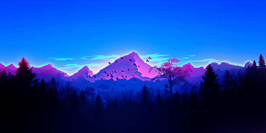 Gunung, puncak, burung, cakrawala, seni digital Wallpaper HD