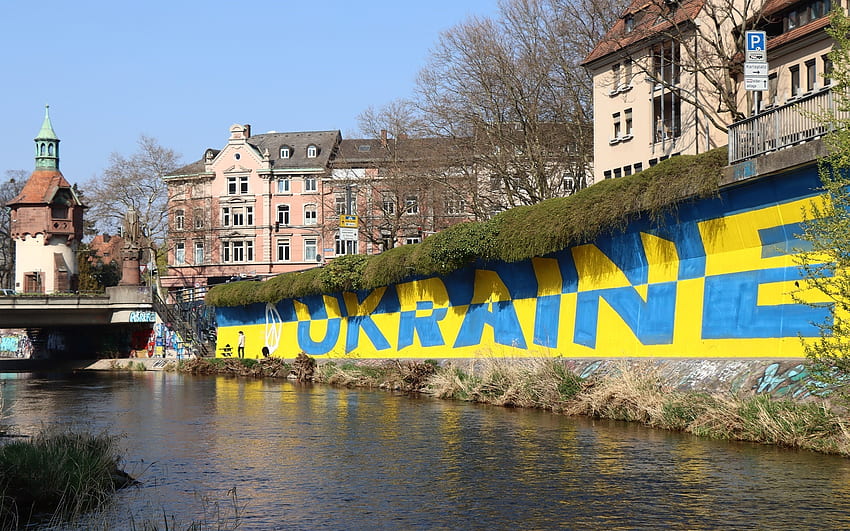 Support for Ukraine, mural, water, graffiti, town HD wallpaper
