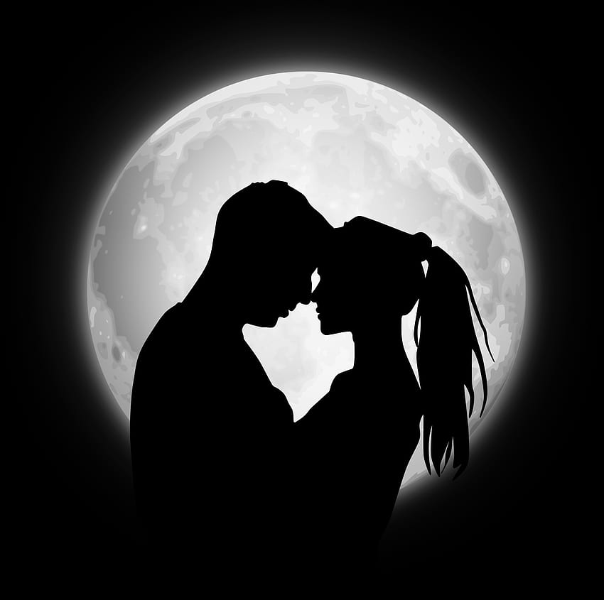 Moon, Love, Couple, Pair, Silhouettes HD wallpaper