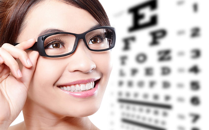 oftalmologia, medicina, controllo della vista, concetti di oftalmologia, donna con gli occhiali, selezione di occhiali Sfondo HD