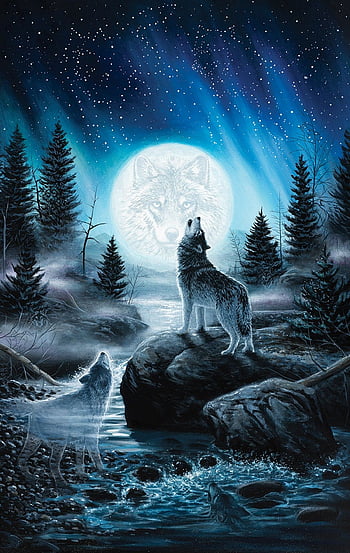 Download Howling at the Moon – An Anime Wolf Art Wallpaper | Wallpapers.com