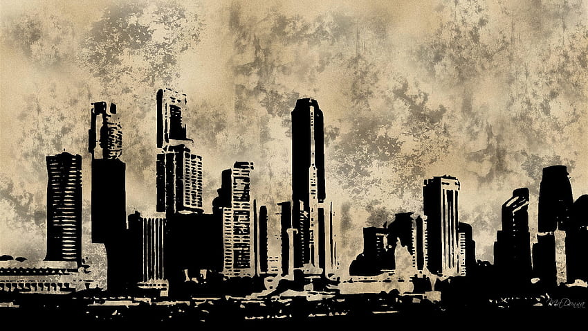 Down Town, buildings, architecture, skyscrapers, city, , silhouette, dark, grunge HD wallpaper