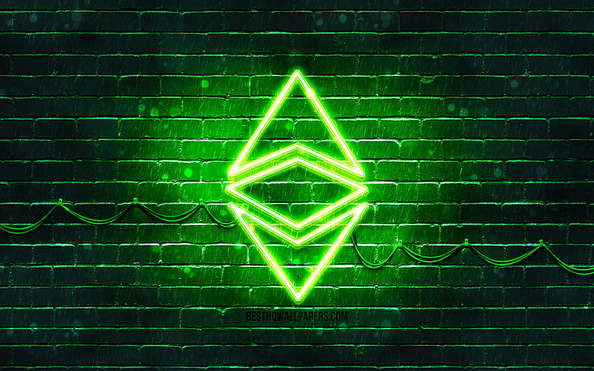 Ethereum green logo, , green brickwall, Ethereum logo, cryptocurrency, Ethereum neon logo, cryptocurrency signs, Ethereum for with resolution . High Quality HD wallpaper