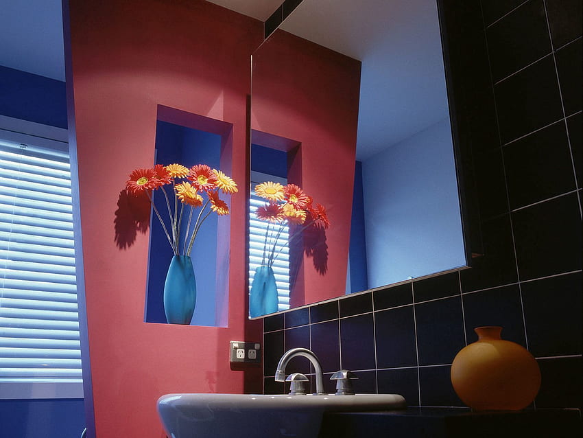Flowers, , , Vase, Bathroom, Mirror HD wallpaper