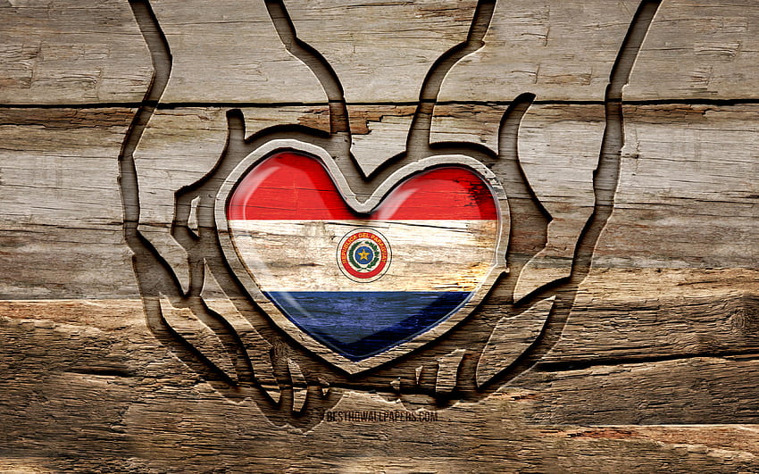 Kocham Paragwaj, , drewniane rzeźbione dłonie, Dzień Paragwaju, Flaga Paragwaju, Flaga Paragwaju, Uważaj Paragwaj, kreatywny, Flaga Paragwaju, Flaga Paragwaju w ręku, rzeźbienie w drewnie, Kraje Ameryki Południowej, Paragwaj Tapeta HD