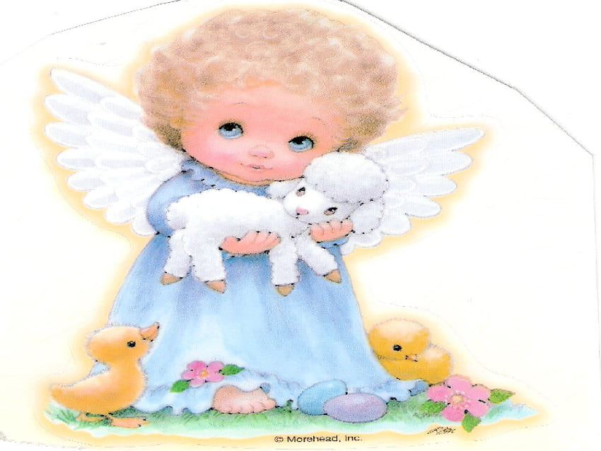 Cute easter angel, ruth morehead, fantasy, cute, chick, easter, angel, lamb HD wallpaper