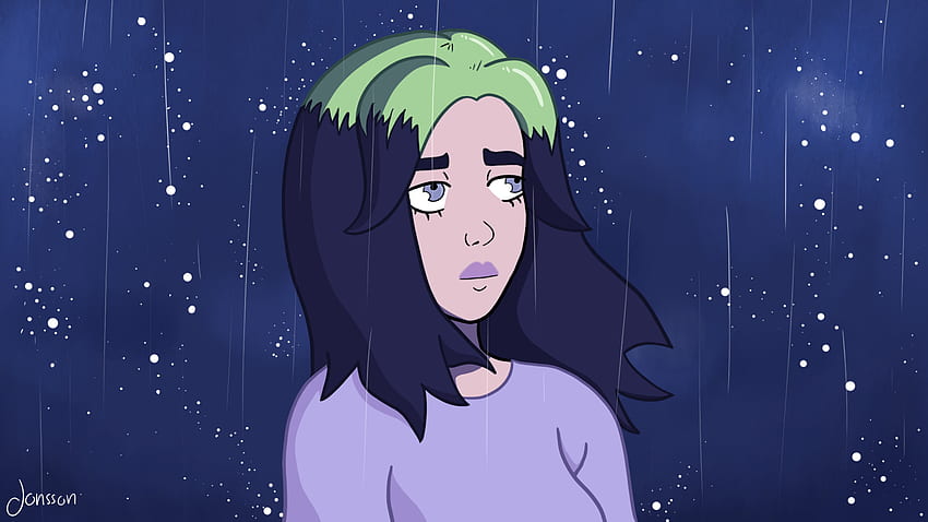 made this Billie eilish cause I really liked the art in her new music video so I just had to draw myself a . hope u guys like it and enjoy, Billie Eilish Anime HD wallpaper