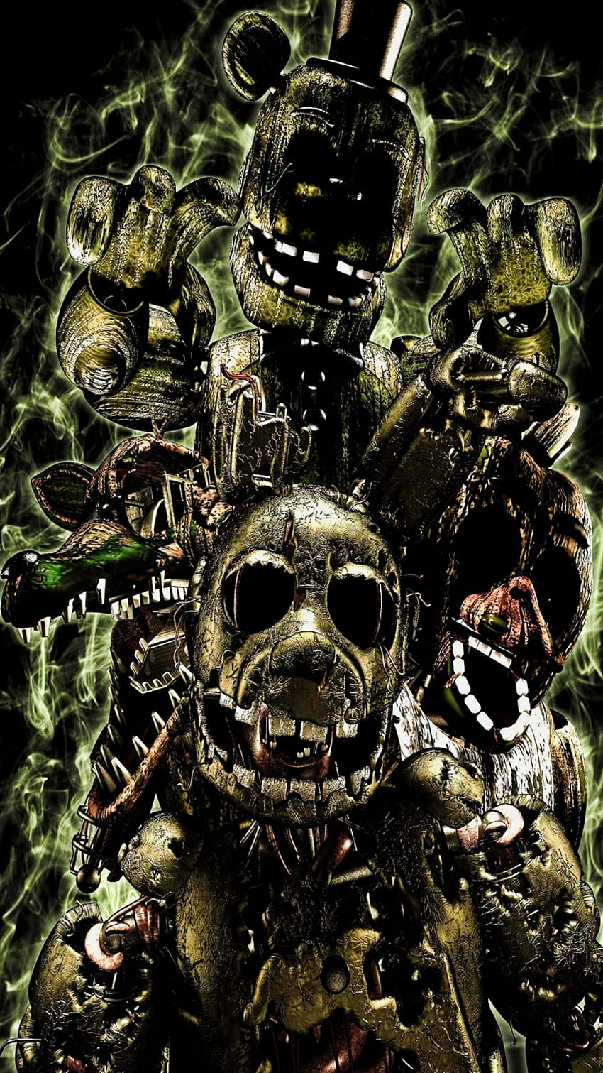 Download Fnaf Animatronics With Springtrap Wallpaper