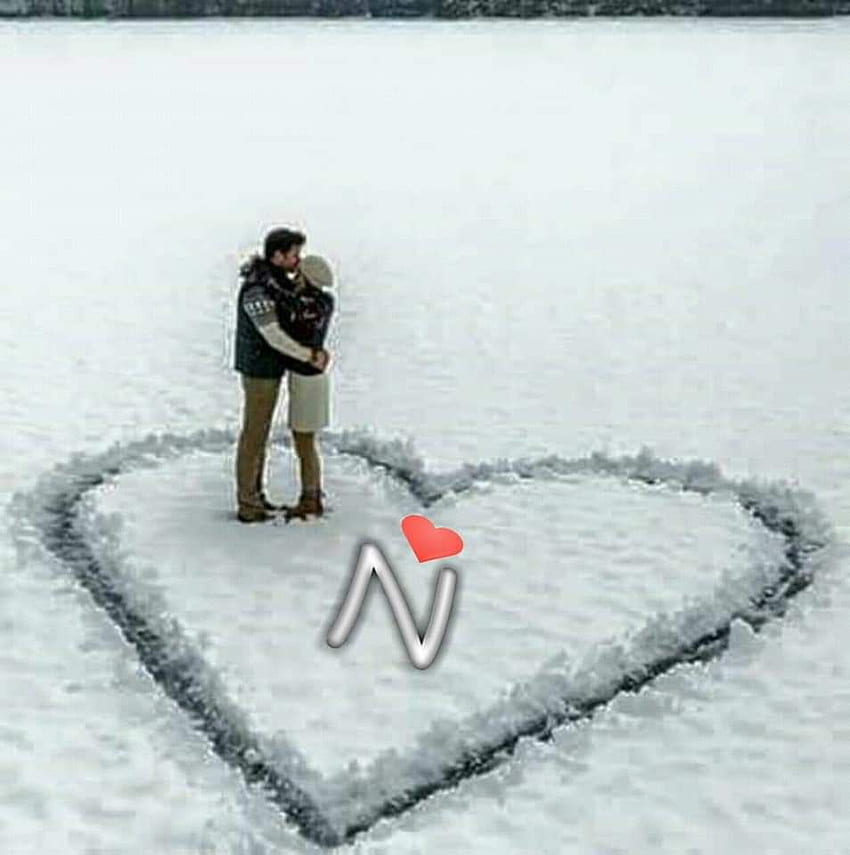 N letter Alphabet FB Couple Dp on Snow heart The post N letter HD phone wallpaper