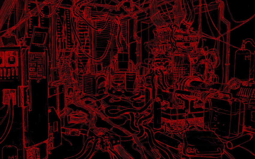 วิทยาศาสตร์คอมพิวเตอร์สีดำสายเทคโนโลยีสีแดงเข้ม วอลล์เปเปอร์ HD