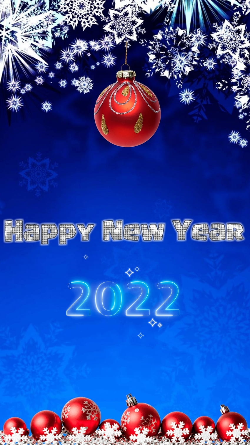 새해 복 많이 받으세요 2022, 빨강, 파랑, 눈, 눈송이, 장식, 새해 HD 전화 배경 화면