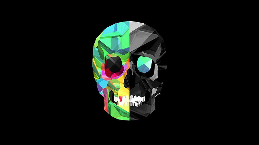 Facets, Justin Maller, Skull, Black background, 2048X1152 Skull HD wallpaper