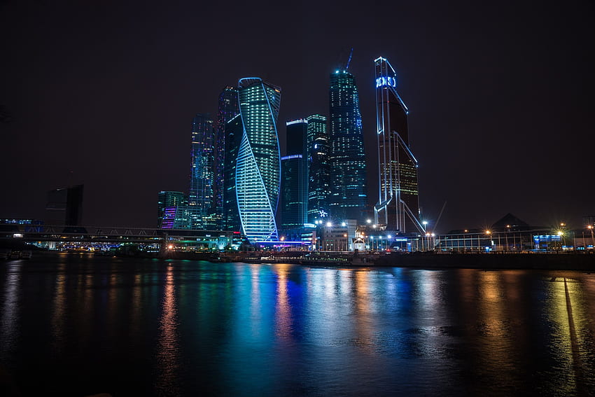 Buildings, city, night, Moscow HD wallpaper