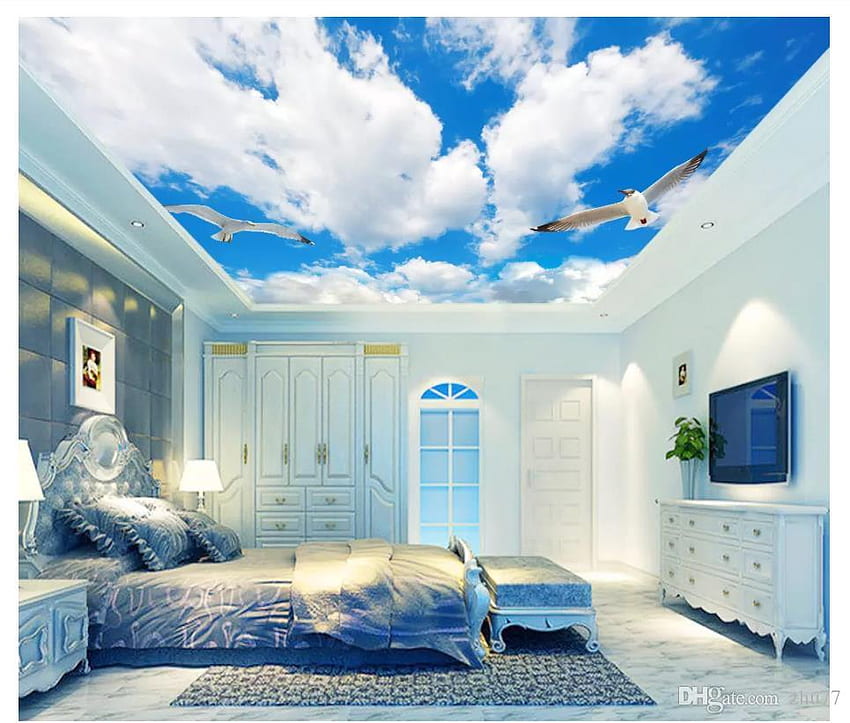사용자 정의 3D 배경 천장 실크 소재 제니스 벽화 꿈 하늘 푸른 하늘 흰 구름 거실 침실 천장 제니스 벽화 자연 자연 제조사 Zhu77, $10.5 HD 월페이퍼