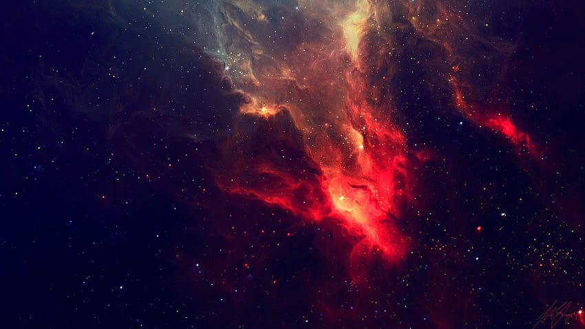 Гореща червена мъглявина Газови облаци Дълбок космос, Червена и Синя галактика HD тапет