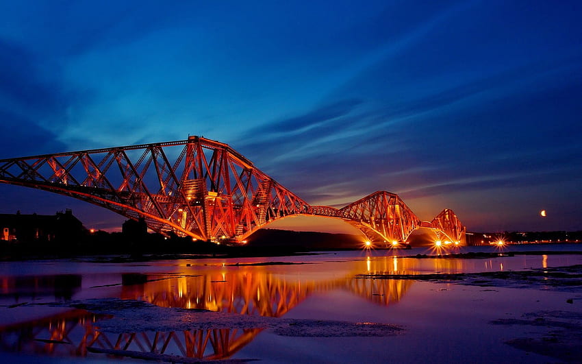 Miasta, Zachód Słońca, Most, Wieczór, Szkocja Tapeta HD
